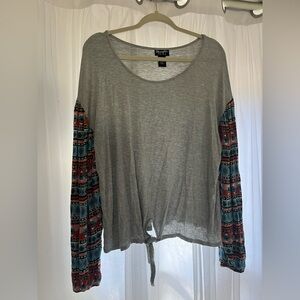 Wrangler Retro Size Large Tie Front Country Cowgirl Rodeo Aztec Long Sleeve Top